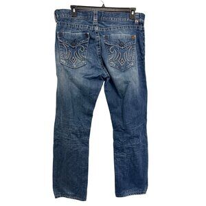 Mek Denim Harbin Slim Straight Blue Jeans W38/L34 Button Fly Distressed Look